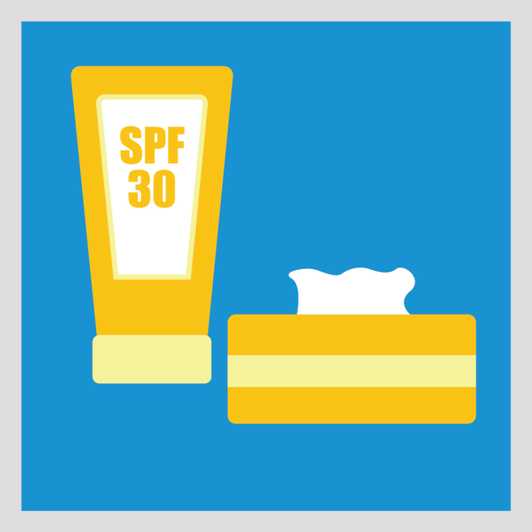 Tissues and sunscreen, cosmetics